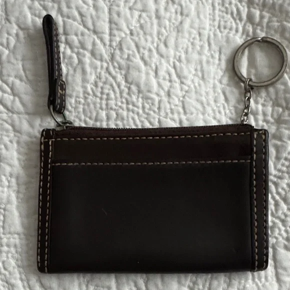 RARE Vintage Coach Dark Brown Leather Keychain Zip Card/Coin Pouch - Picture 3 of 4